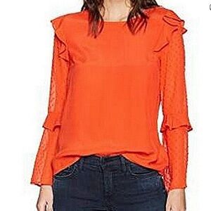 Nicole Miller Ruffle Swiss Dot Sheer Sleeve Blouse 🆕